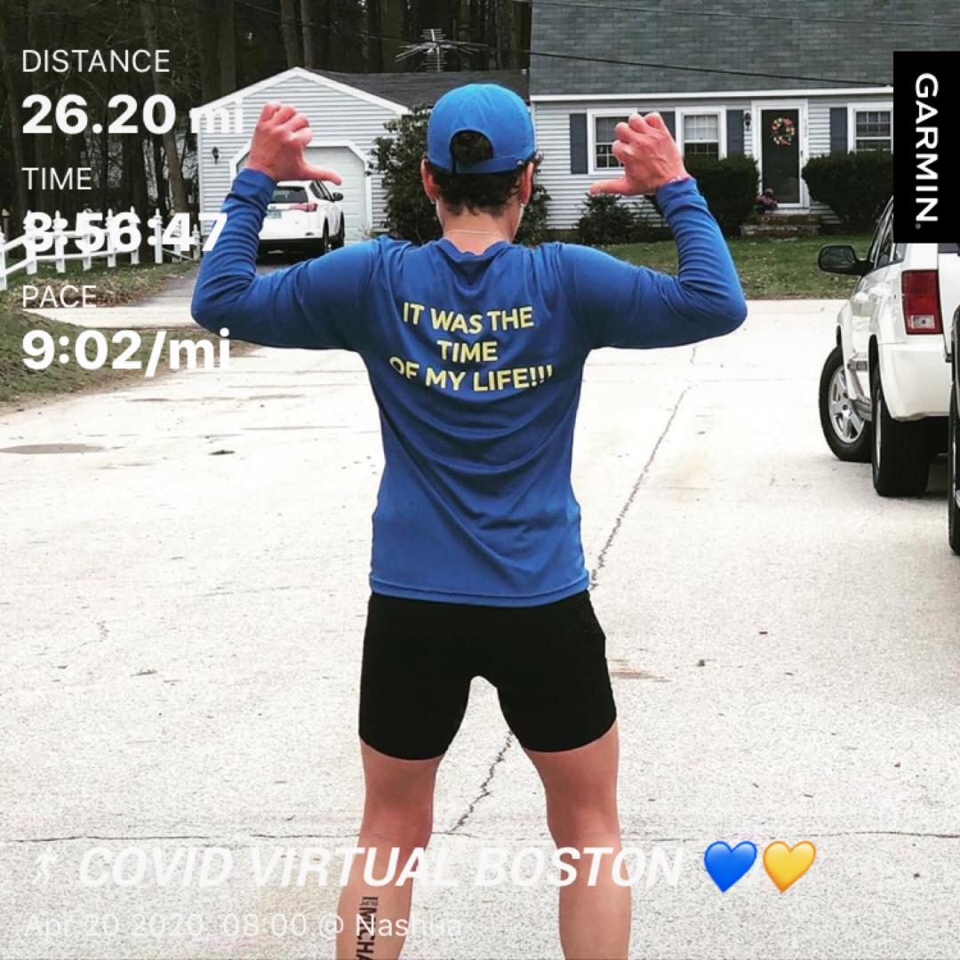 Amanda McCann finishing her April 20th 2020 Boston Marathon run